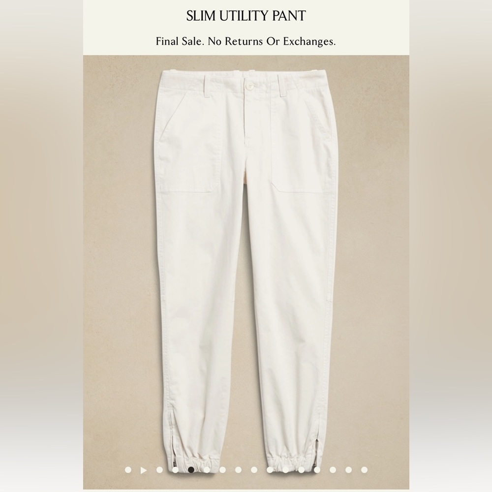 Banana Republic slim utility pant in size 6S, transition cream white color. NWT